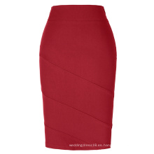 Kate Kasin Occidente Mujer falda OL Alta falda de lápiz rojo con forma de cadera Hechas Estiradas KK000269-3